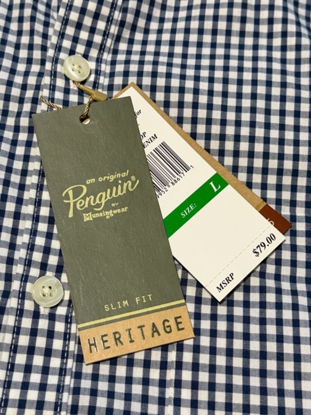 NWT! Original Penguin 100% Cotton Gingha Short Sleeve HERITAGE LINE Men's LARGE - Picture 7 of 7